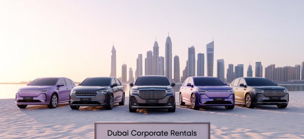 Visual representation of Dubai corporate rentals, highlighting car rental services tailored for corporate clients.