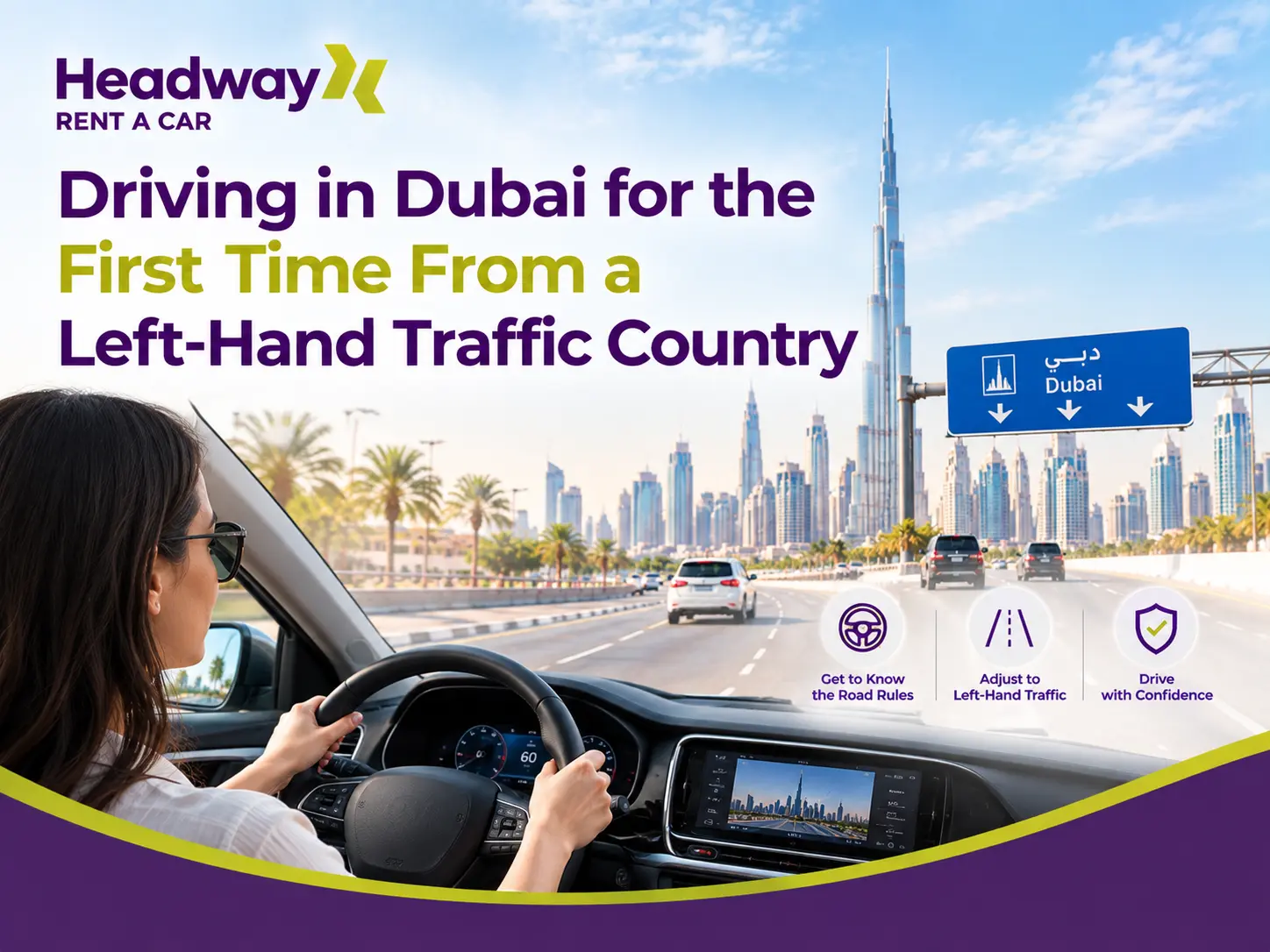 Driving in Dubai for the first time from a left-hand traffic country, with a driver navigating Dubai roads and city traffic
