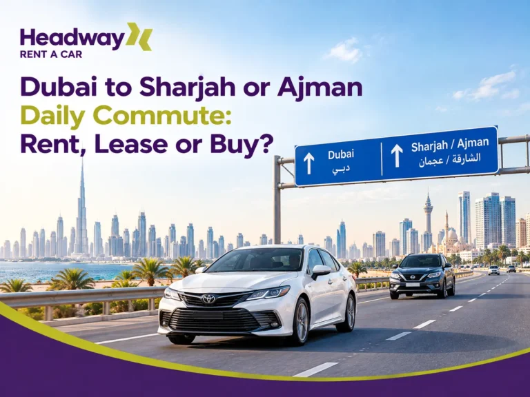 Dubai to Sharjah or Ajman daily commute comparing car rental, leasing and buying options
